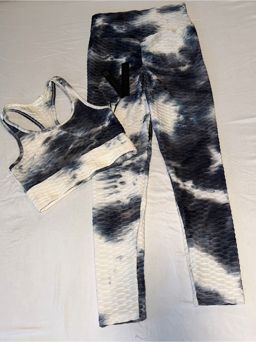 High-Waist Tie-Dye Leggings 2 piece set (Black & White)